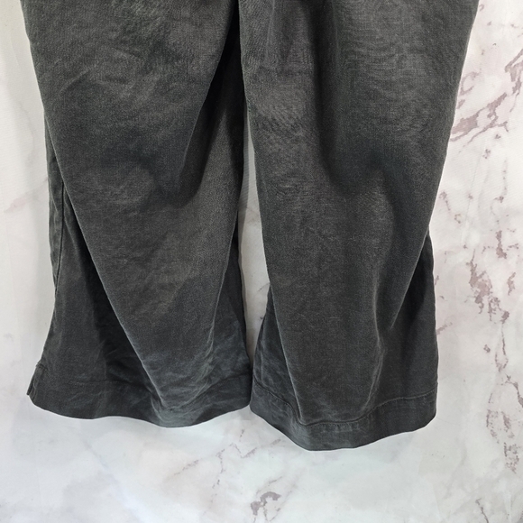 Sundance Pants Women 14 Black Linen High Rise Crop Tapered Trouser Button Fly - Picture 8 of 12